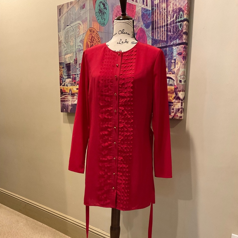 Ted Baker Red Long Sleeve Mandarin Collar Dress - Picture 5 of 8